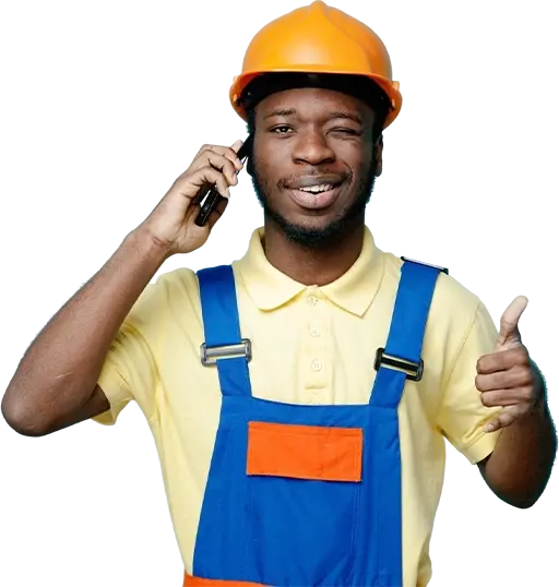 Professional installer on phone giving a thumbs up